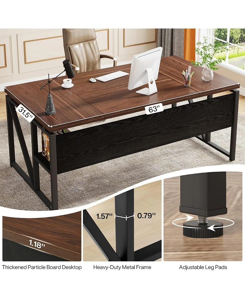 Tribesigns 63" L-Shaped Desk with File Cabinet