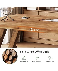 Tribesigns 63" Solid Wood Executive Desk,Computer Desk,Writing Table