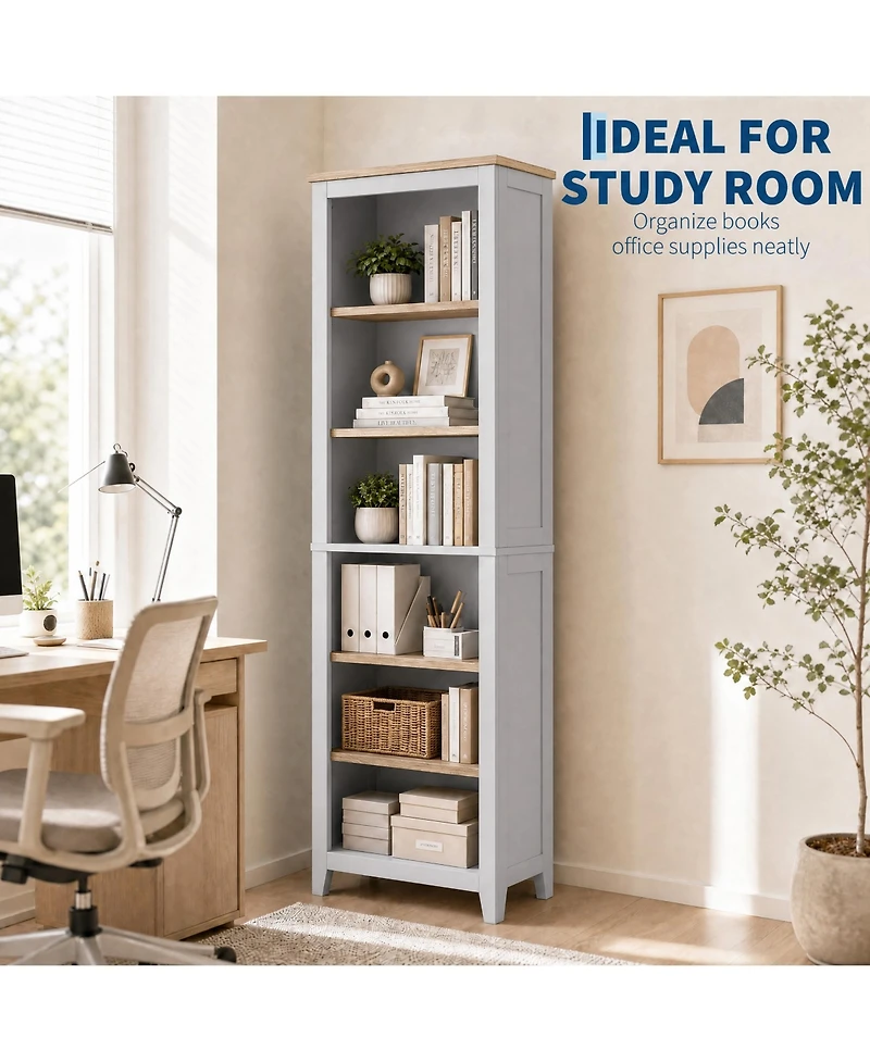 gaomon 70.3" 6-Tier Floor-Standing Bookcase with Open Shelves and Display Racks, Tilt-Resistant Design, Ideal for the Living Room or Home Office