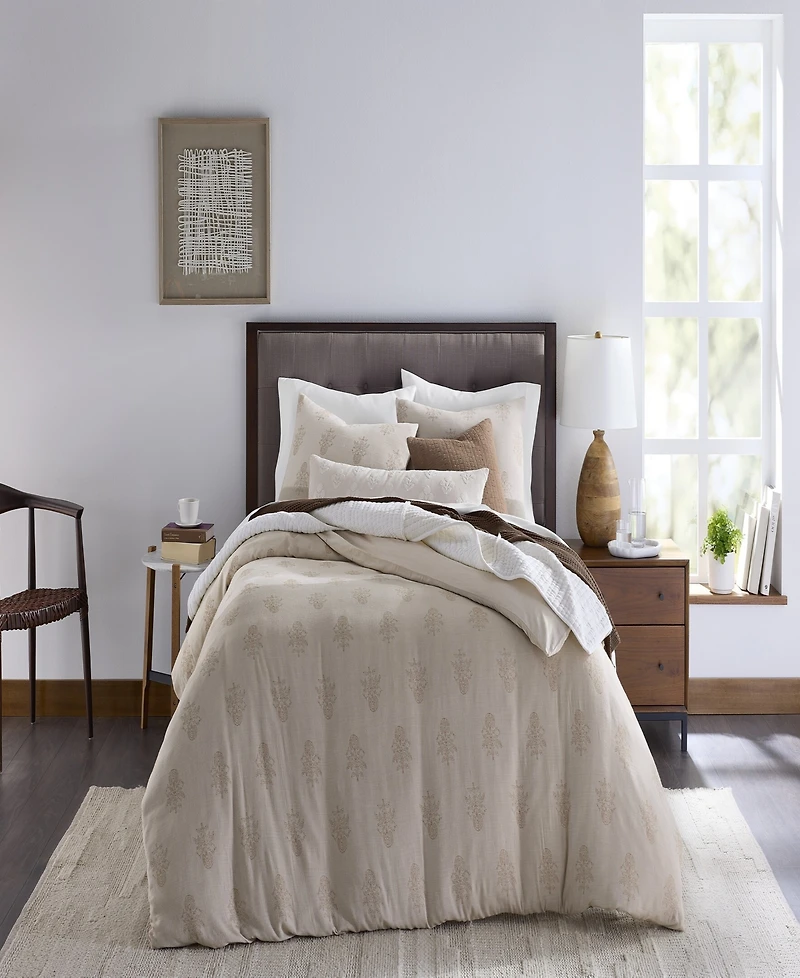 Oake Woven Floral Block Print 3-Piece Duvet Cover Set, King, Macy's Exclusive