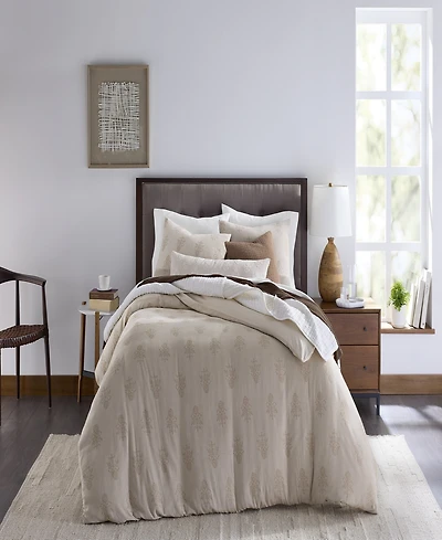Oake Woven Floral Block Print 3-Piece Duvet Cover Set, King, Macy's Exclusive