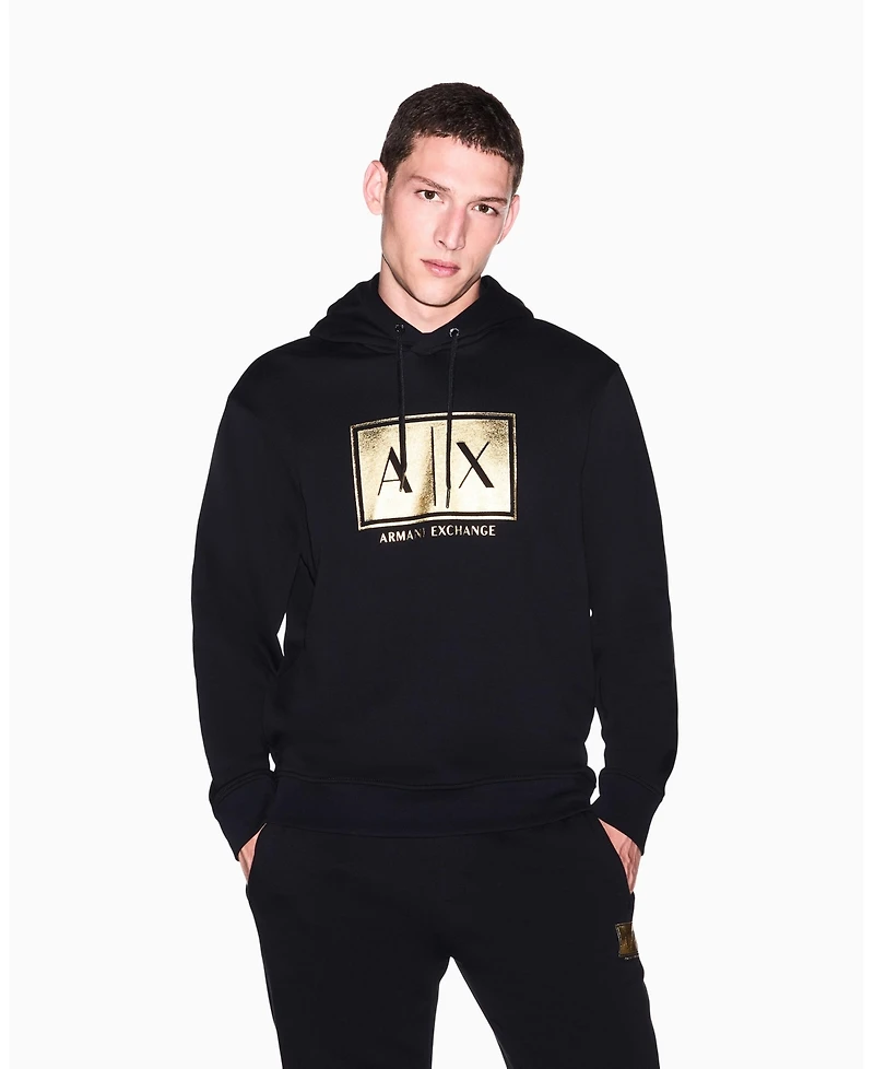 A|X Armani Exchange Men's Black And Gold Box Hoodie Sweatshirt