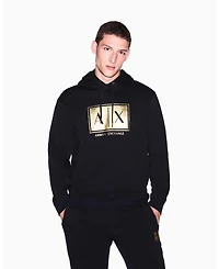A|X Armani Exchange Men's Black And Gold Box Hoodie Sweatshirt