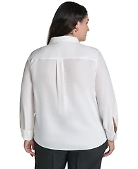 Karl Lagerfeld Paris Plus Long-Sleeve Collared Pleated Blouse