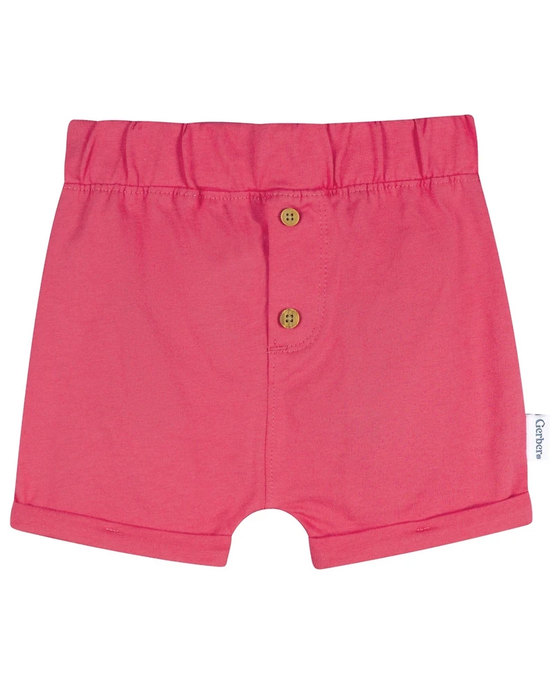 Gerber Baby Girls 3-Pack Shorts, Coral, 0-3 Months