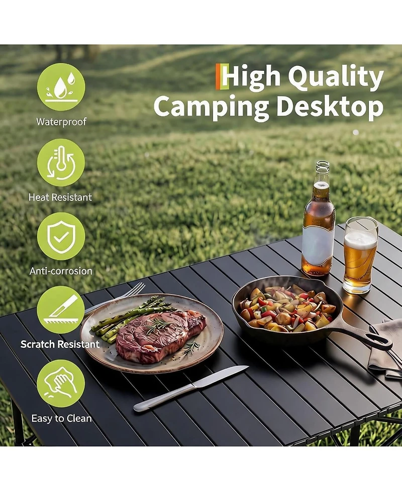 Portable Folding Aluminum Camping Table with X-Frame, Heat Resistant and Easy Clean