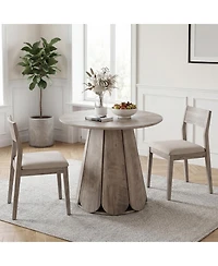 31.5" Grey Round Farmhouse Dining Table with Pedestal Base, Seats 2-4