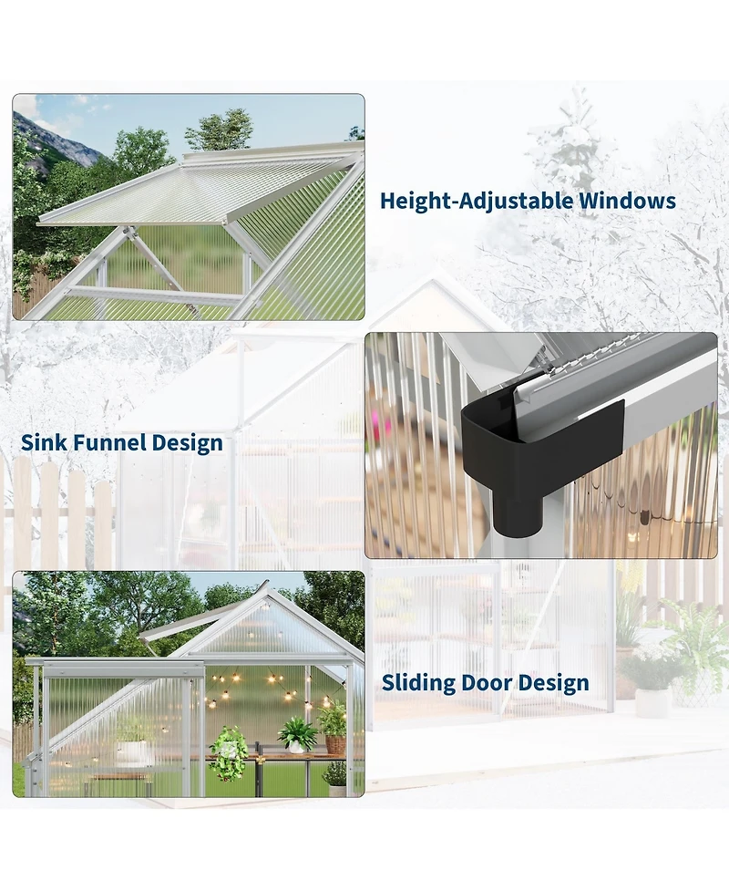 6x4 Ft Two-Bay Walk-In Aluminum Greenhouse, Sturdy Frame for Patio Backyard Garden All-Season Plant Growing and Winter Protection,
