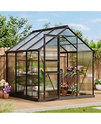 6x6 Ft Walk-In Outdoor Greenhouse, Aluminum Frame with Polycarbonate Panels for Patio Backyard Garden All-Season Plant Growing, Clear
