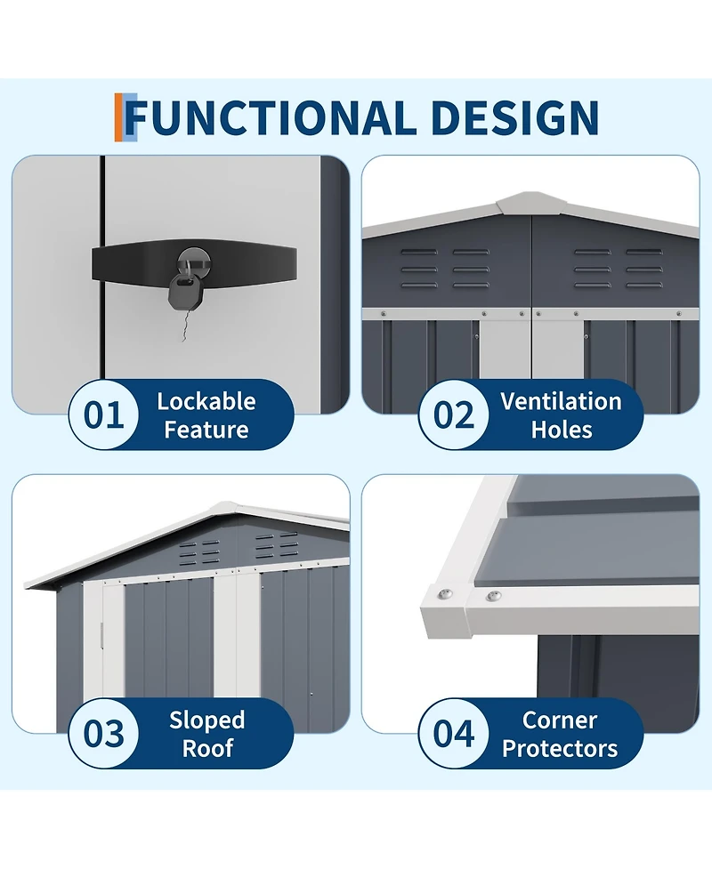 6' x 4' Metal Tool Shed with Gable Roof and Double Doors, Outdoor Storage Shed for Garden Patio Backyard, Gray