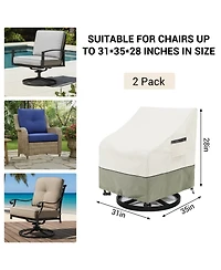 2-Pack Heavy-Duty Waterproof Patio Chair Covers, Fits Up to 31x35x28 Inches,White and Green
