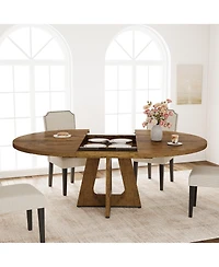 47-63 Inch Extendable Round to Oval Farmhouse Dining Table with Wood Cross Base, Seats 4-8,Brown