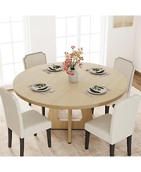 47-63 Inch Extendable Round to Oval Farmhouse Dining Table with Wood Cross Base, Seats 4-8,Wood Color