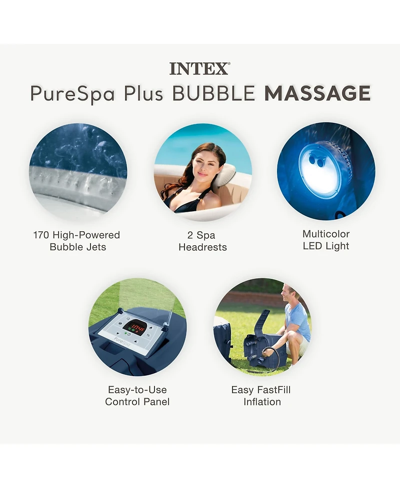 Intex PureSpa Plus Portable Inflatable Jet Spa and Medium PureSpa Benches (2 Pack)