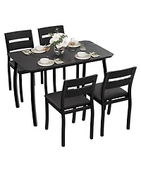 Dining Table Set for 4, 5-Piece Black Space-Saving Kitchen Table with Cushioned Chairs for Small Apartment Afternoon Tea
