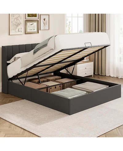 Bed Frame with Storage,Hydraulic Lift Up Bed with Headboard, Modern Upholstered Platform Bed Frame,Hydraulic System with Handle