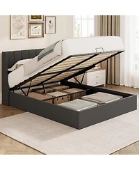 Bed Frame with Storage,Hydraulic Lift Up Bed with Headboard, Modern Upholstered Platform Bed Frame,Hydraulic System with Handle