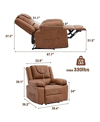 39 "L x 36 "W Pu Leather Recliner Chair with Massage and Heating, Adjustable Reclining Single Sofa for Living Room Bedroom Office, Brown