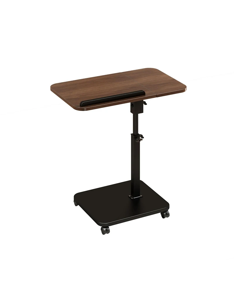 Adjustable Height C-Shaped End Table with Wheels and 180degree(s) Swivel, Slide Under Sofa Tv Tray,Brown