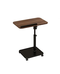 Adjustable Height C-Shaped End Table with Wheels and 180degree(s) Swivel, Slide Under Sofa Tv Tray,Brown