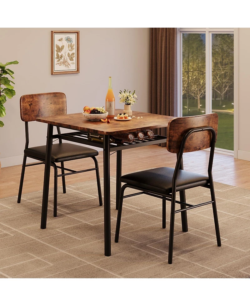 Dining Table for 2 with Storage Rack Small Kitchen Table Set with Upholstered Chairs Metal Frame Space Saving for Apartment Dining Room Small Space