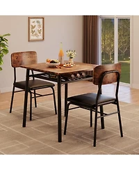 Dining Table for 2 with Storage Rack Small Kitchen Table Set with Upholstered Chairs Metal Frame Space Saving for Apartment Dining Room Small Space