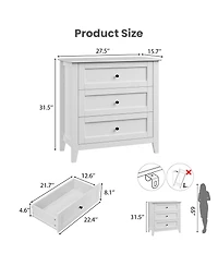 3 Drawer Dresser, 27.5 Inch Bedroom Nightstand, Modern Farmhouse Storage Cabinet, Sofa Side Table for Living Room, Apartment, Entryway