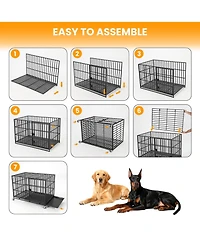 Large Heavy Duty Dog Crate, Large Metal Wire Kennel with Double Doors for Medium Large Dogs, Foldable with Removable Tray