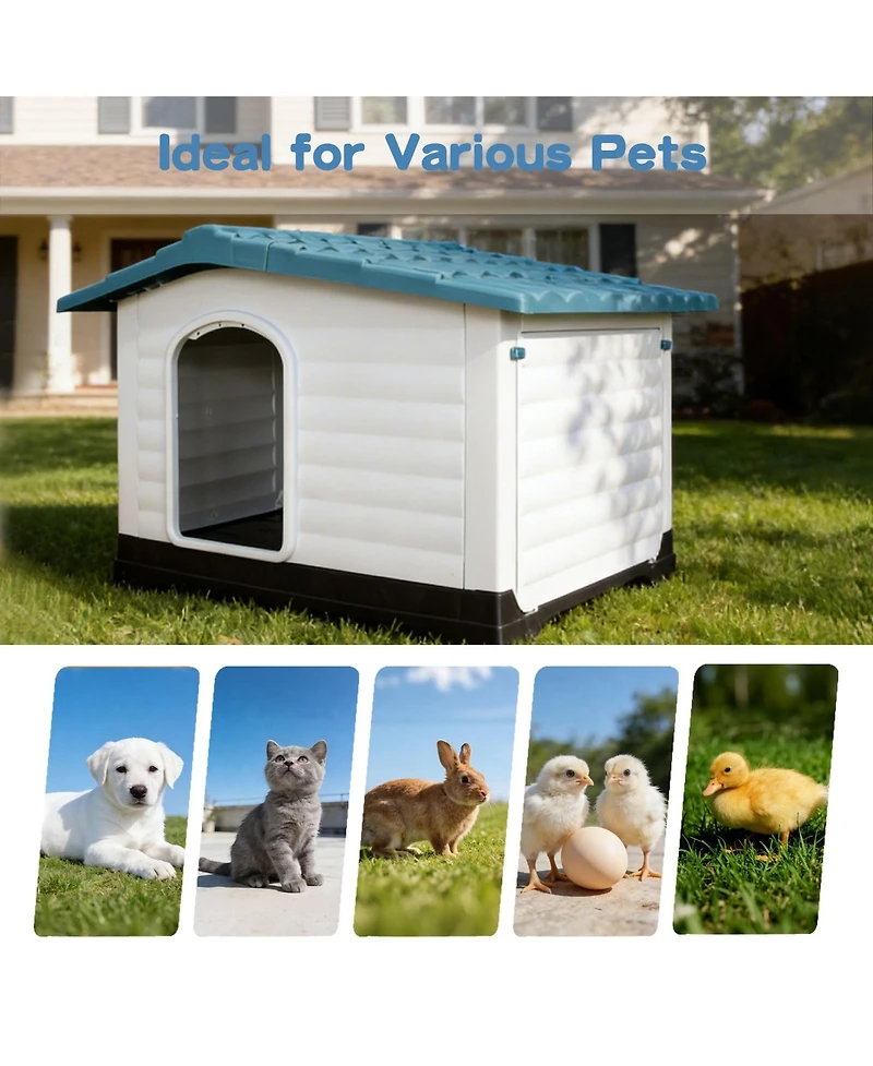 Small/Large Double Door Dog Crate, Indoor Outdoor Pp Pet House for Dogs, Weatherproof Kennel with Locking Doors