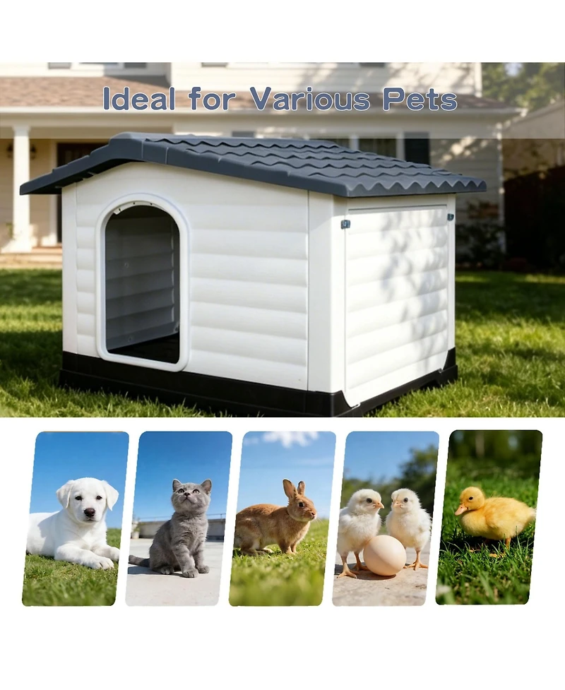 Small/Large Double Door Dog Crate, Indoor Outdoor Pp Pet House for Dogs, Weatherproof Kennel with Locking Doors