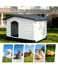 Small/Large Double Door Dog Crate, Indoor Outdoor Pp Pet House for Dogs, Weatherproof Kennel with Locking Doors