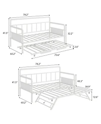 Full Daybed with Pop Up Trundle, White Platform Bed with Headboard, Steel Slat Support, No Box Spring Needed, Versatile Sofa Bed for Living Room
