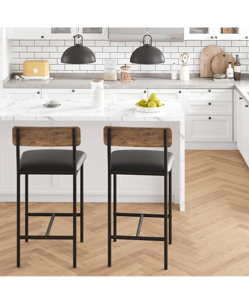 Set of Bar Stools 26" Counter Height Pu Leather Swivel Chairs with Backrest and Footrest Ergonomic Comfort for Kitchen Island Home Bar