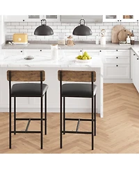 Set of Bar Stools 26" Counter Height Pu Leather Swivel Chairs with Backrest and Footrest Ergonomic Comfort for Kitchen Island Home Bar