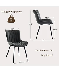 Dining Chairs Set of 2, Ergonomic Upholstered Kitchen Chair with Waterproof Pu Leather Seat, Stable Metal Legs, 300 lbs Capacity, Black
