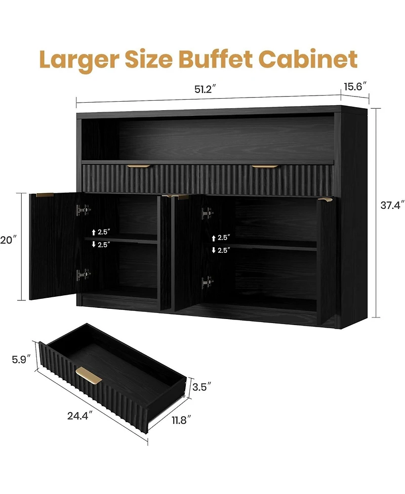 51" Modern Fluted Buffet Sideboard Cabinet with Doors and Drawers