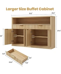51" Modern Fluted Buffet Sideboard Cabinet with Doors and Drawers, Warm Wood Finish