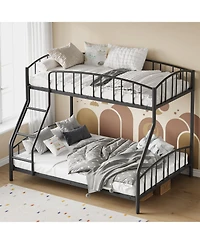Bunk Bed Twin Over Full Metal Heavy Duty Steel Frame with Arched Guardrail and Ladder 400 lbs Capacity Space-Saving for Bedroom Guest Room Black