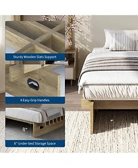 Minimalist Low Profile Platform Bed Frame, Noise-Free Slat Support, No Box Spring Needed