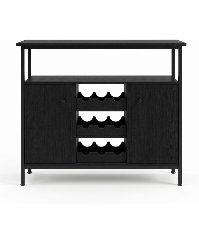 Farmhouse Sideboard Buffet Cabinet with Wine Rack and Adjustable Shelves, Kitchen Storage,Black