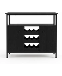 Farmhouse Sideboard Buffet Cabinet with Wine Rack and Adjustable Shelves, Kitchen Storage,Black