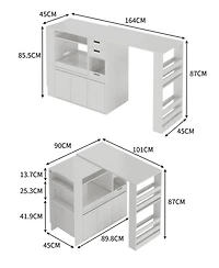 Extendable Rotating Kitchen Island Dining Table, Multi-Functional Mdf Counter with Drawers, Cabinet, Storage Rack for Kitchen Dining Room Home Office