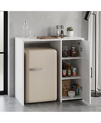 Coffee Bar Cabinet with Fridge Space, Mini Fridge Stand with Barn Door, Built-In Power Outlet, Adjustable Storage Space for Kitchen, Office, Dorm