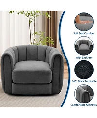 Swivel Barrel Accent Chair, Soft Fleece Upholstered Lounge Armchair with Spacious Base for Living Room, Bedroom, Office, Gray
