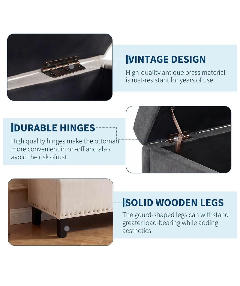 Button Tufted Bedroom Bench, 51 in. 30 Gal. Capacity Storage Chest, Upholstered Ottoman Foot Stool for Bedroom Entryway Living Room
