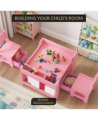 Kids Activity Table and Chair Set, Art Toddler Desk with Erasable Top, Storage Drawer for Children Reading, Playing, Drawing, Nursery Playroom