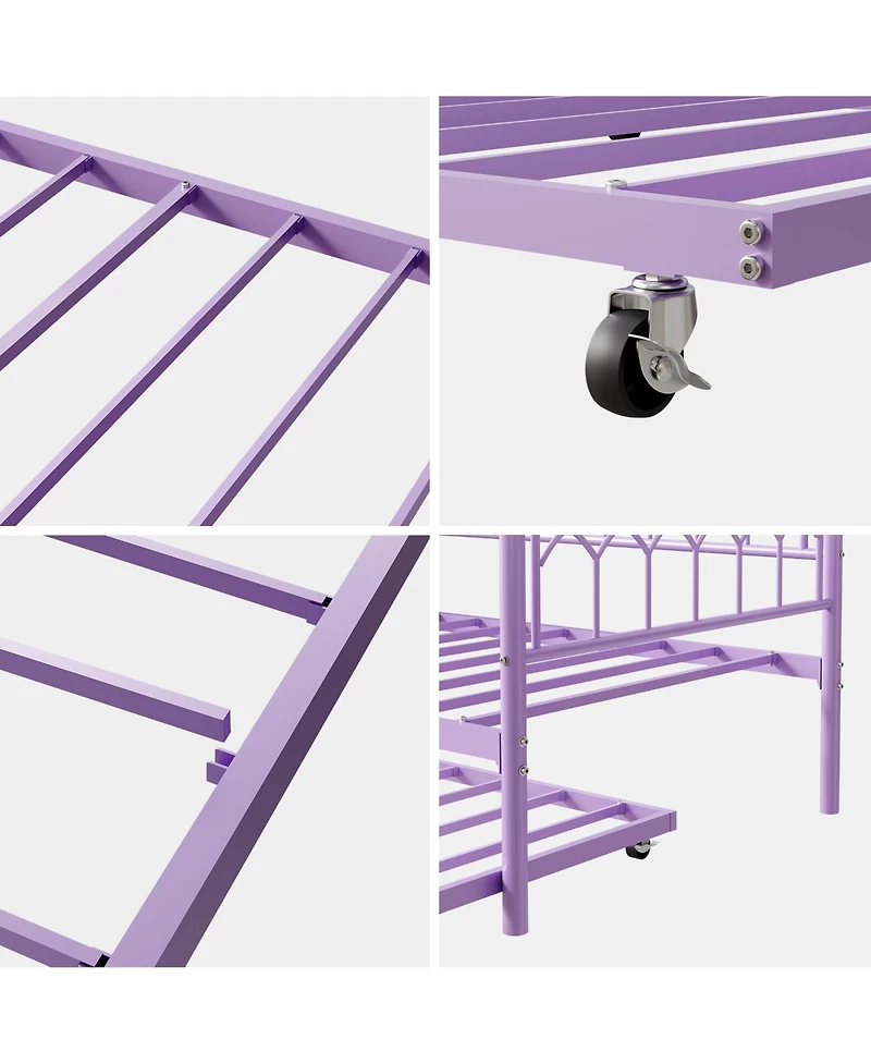 79" x 43" Twin Size Sofa Bed with Led Lights, Small Y Daybed with Lower Bed and Metal Frame, for Living Room Bedroom Dorm, Purple