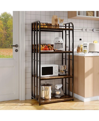 25"D x 16"W 56"H 4-Tier Storage Shelf, Heavy Duty Iron Pipe and Engineered Wood Shelving Unit for Kitchen, Living Room, Garage, Golden Armor