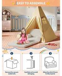 Convertible Kids Sofa, 2-in-1 Fold Out Kids Lounge Chair and Toddler Soft Couch for Playroom Nursery