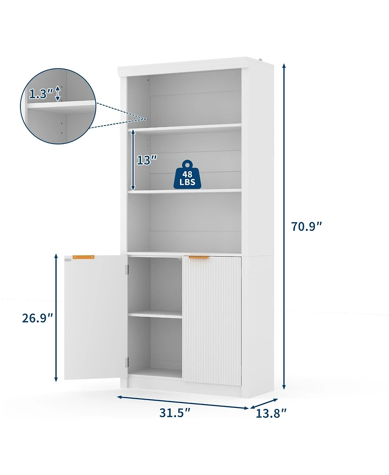 31.5 x 14 x 71 in Set of 2 Storage Cabinets with Doors and Crown Molding, Engineered Wood Tall Bookcase for Living Room Home Office, White